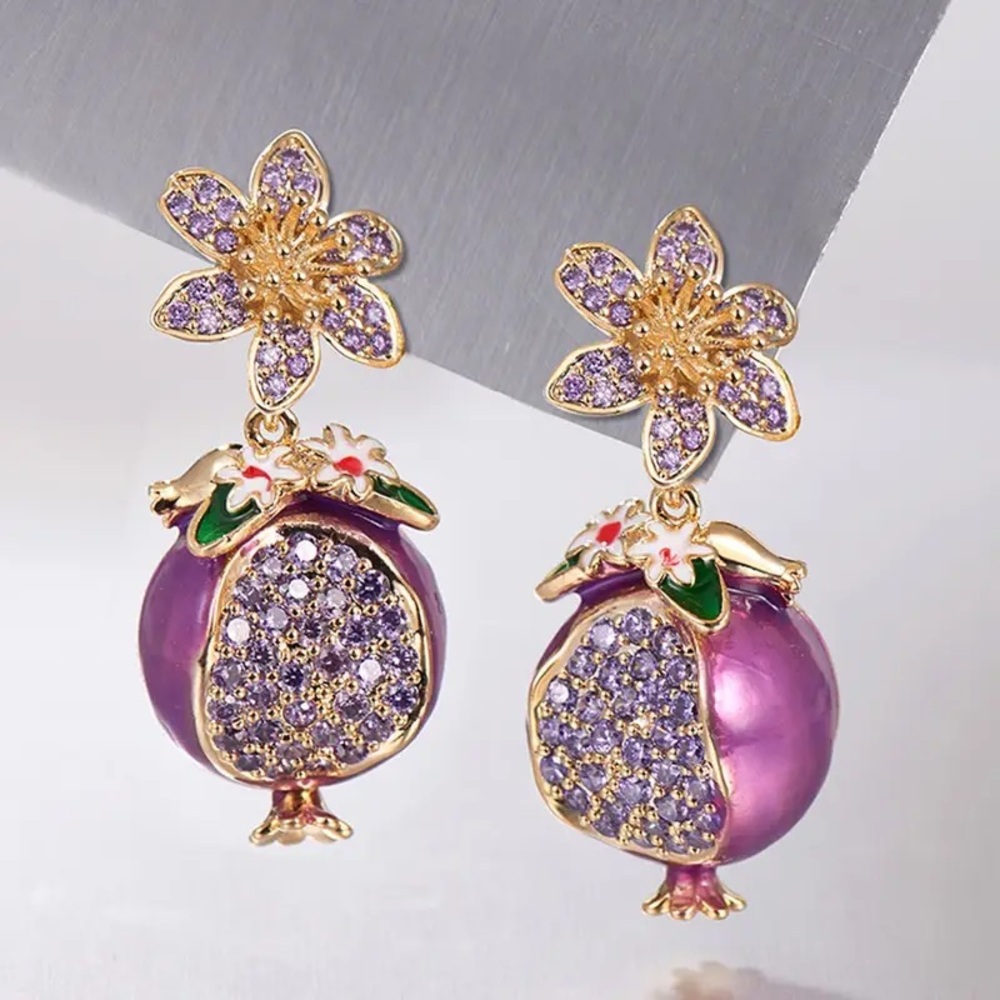 Anthro fruit earrings luxury style drop micro zircon inlaid flower pomegranate